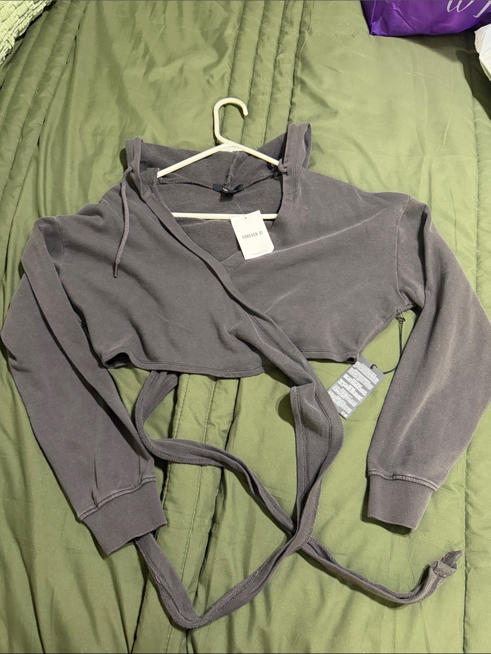 Forever 21 Cropped Wrap Hoodie - Gray